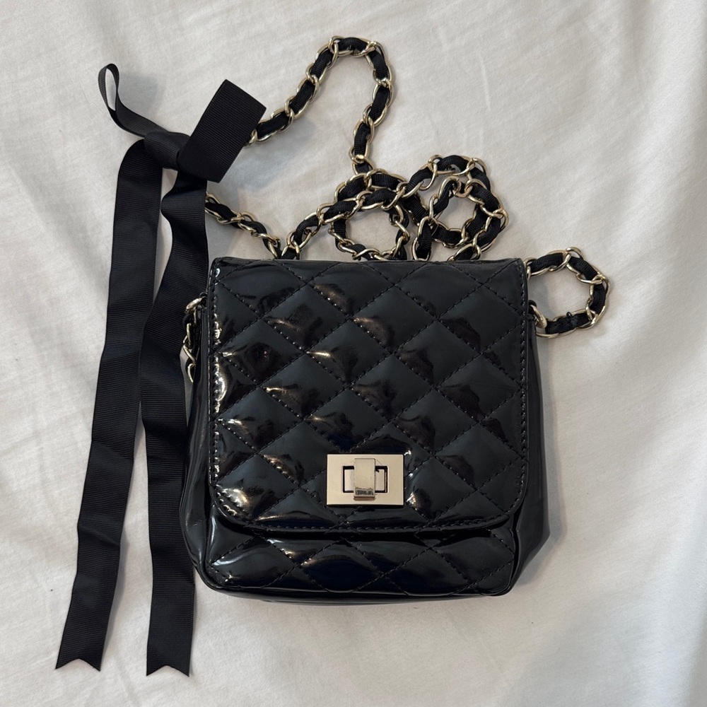 Aldo Black Patent Quilted Crossbody Bag